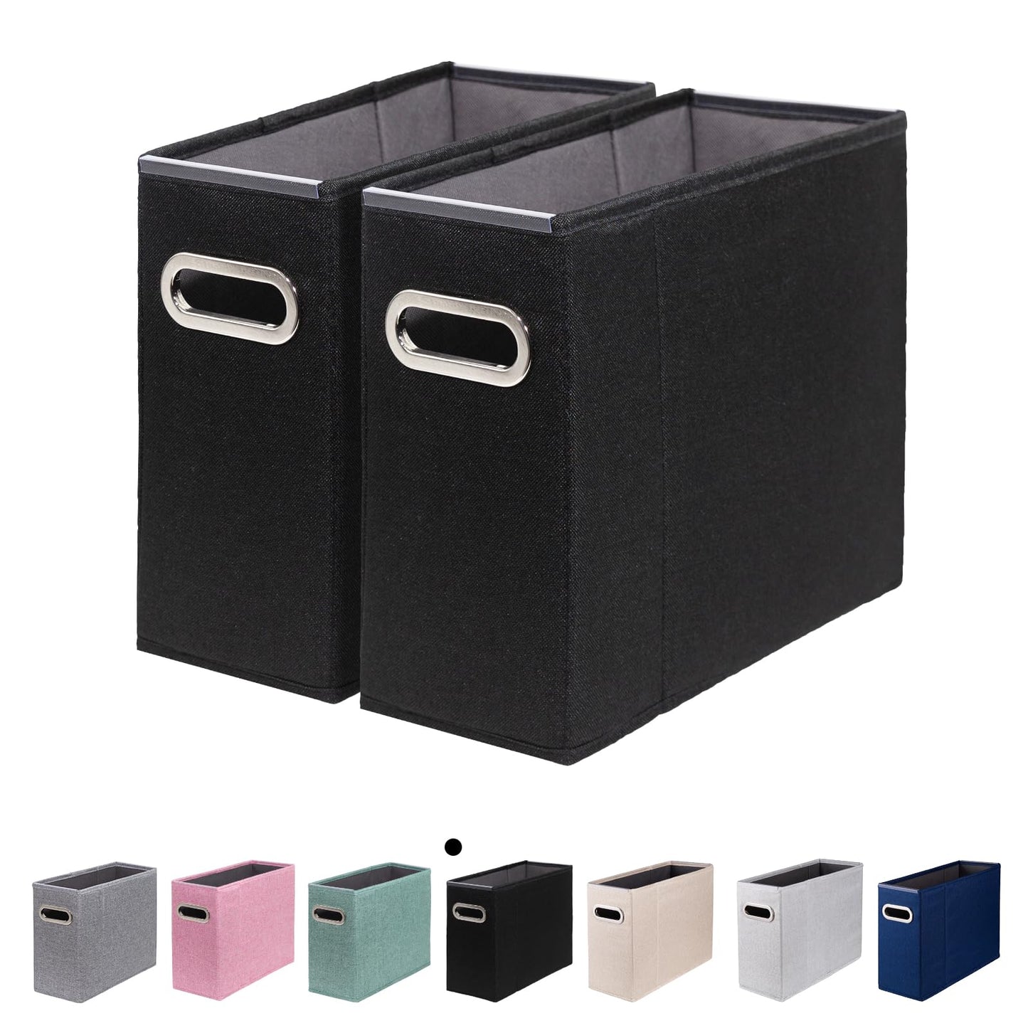 ComfortKeeper 2 Packs Letter Size File Organizer, File Folders Organizer, Fabric Storage Box, Collapsible Paper Organizer with Metal Handle, Smooth PVC Rails, Only Box (Black)