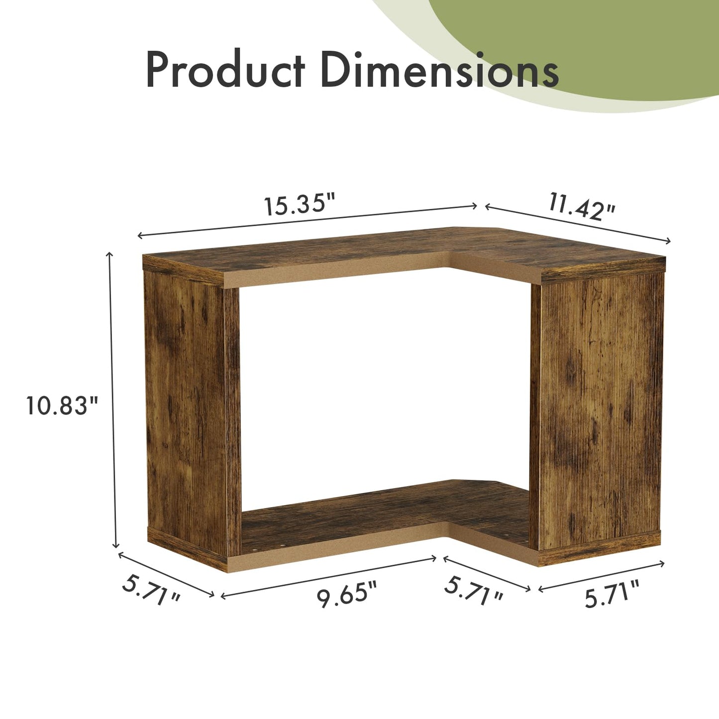 Atoping Floating Corner Shelf, 2-Tier Floating Shelf for Wall, Wood Floating Book Shelf for Living Room, Bedroom, Bathroom, Home Office, Rustic Brown