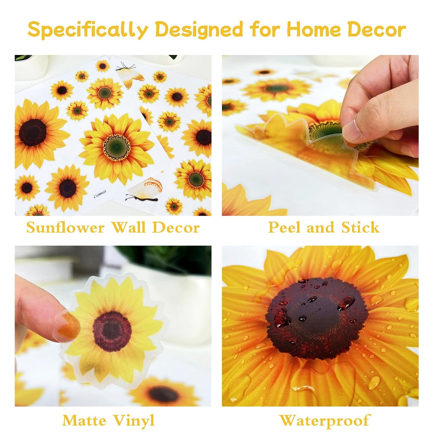 AOWDIAO Sunflower Peel and Stick Wall Decals, Sunflower Decorations for Bedroom, Kitchen, Bathroom, Living Room