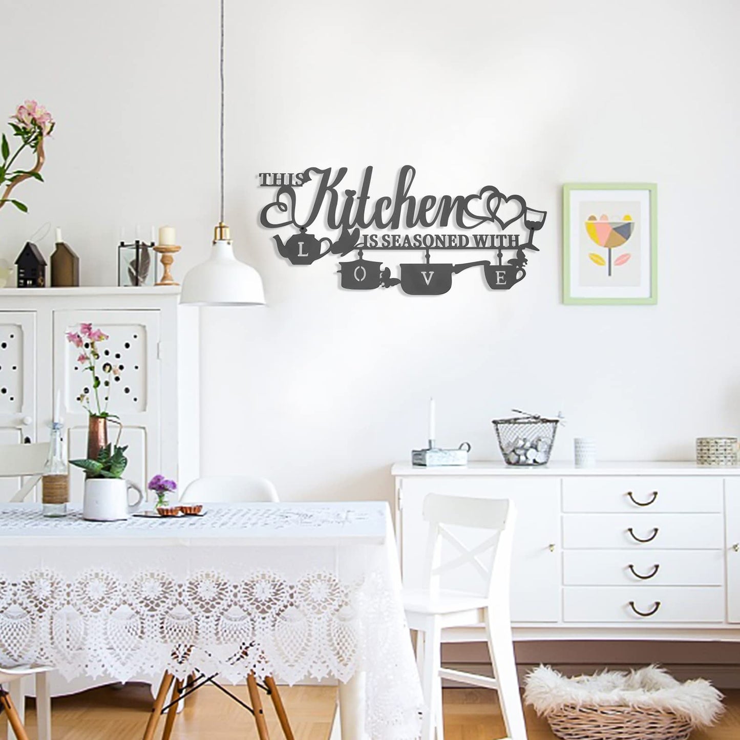 KHayRovies Metal Kitchen Wall Decor, This Kitchen is Seasoned with Love Black Word Name Sign Hanging Wall Art Decor, Rustic Iron Letters Quotes for Kitchen Farmhouse Dining Room Home Decor (A)