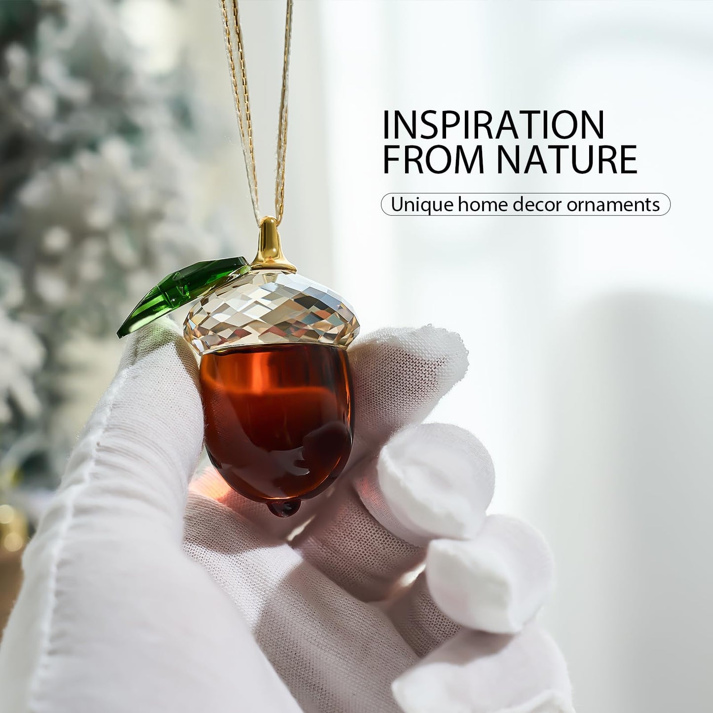 Crystal Acorn Christmas Tree Hanging Ornament Glass Acorn Hanging Ornament Transparent Sun Catcher for Home Window Outdoor Garden