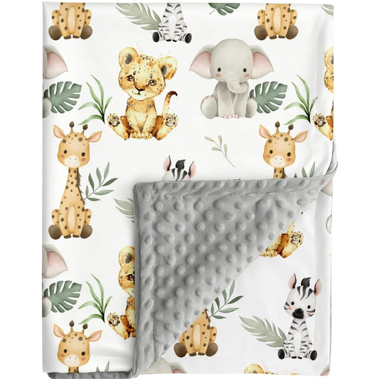 FIGEPO Safari Jungle Animals Baby Blanket Gender Neutral Blankets for Newborn Baby Girls or Boys Nursery Toddler Double Layer Blanket with Dotted Backing and Animal Printed (Animal 1)