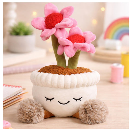 Large Plush Plants in Pots – Flower, Cactus & Succulent Plush Stuffed Plants, Flower Pot Plush Bouquet Decor, Cute Desk & Nursery Room Decor Gift (Pink Echinacea)