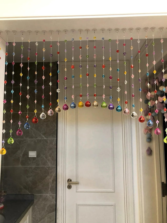Crystal Beaded Curtain, Multicolor Hanging Door Decoration with Acrylic Balls, Rainbow String Room Divider (20 Strings)
