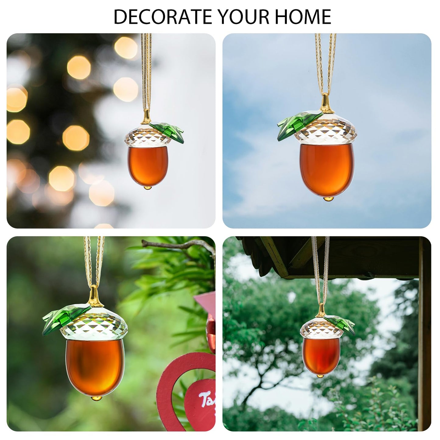 Crystal Acorn Christmas Tree Hanging Ornament Glass Acorn Hanging Ornament Transparent Sun Catcher for Home Window Outdoor Garden