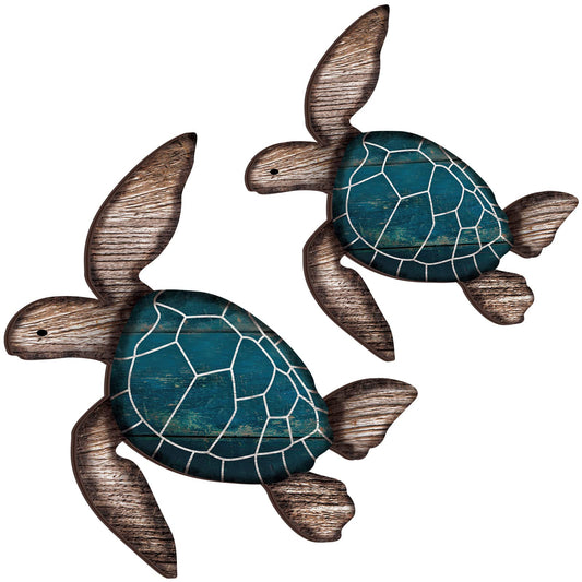 Roowest 2 Sizes Wooden Sea Turtle Wall Decor Farmhouse Ocean Turtle wall art Beach Theme Vintage Coastal Hanging Decoration for Home Lake House Bathroom(Blue)