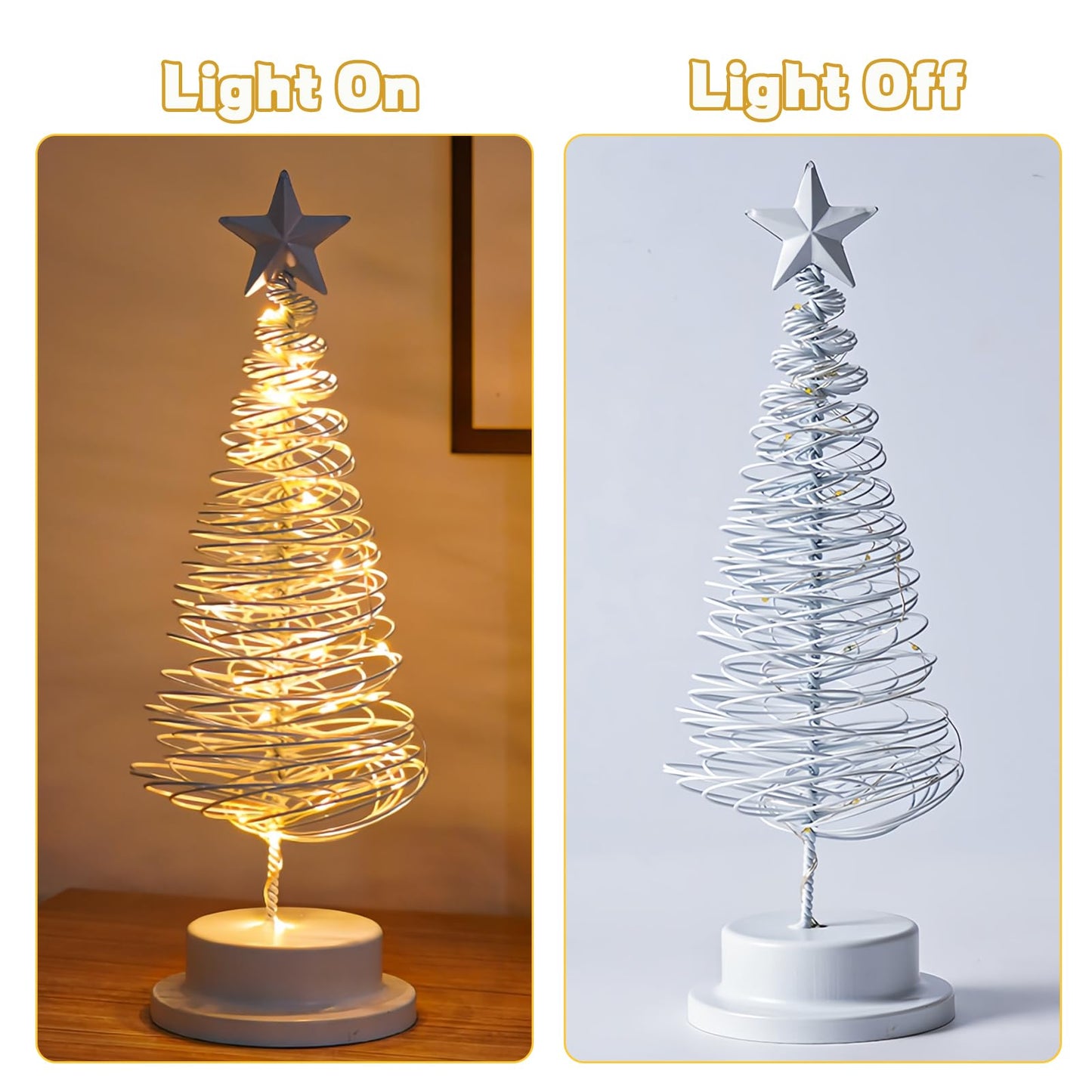 Christmas Tree Table Lamp, LED Christmas Spiral Night Light with Glittering Star, Battery Operated Table Decoration Light for Indoor Outdoor Restaurant Commercial Event Xmas Night (White)