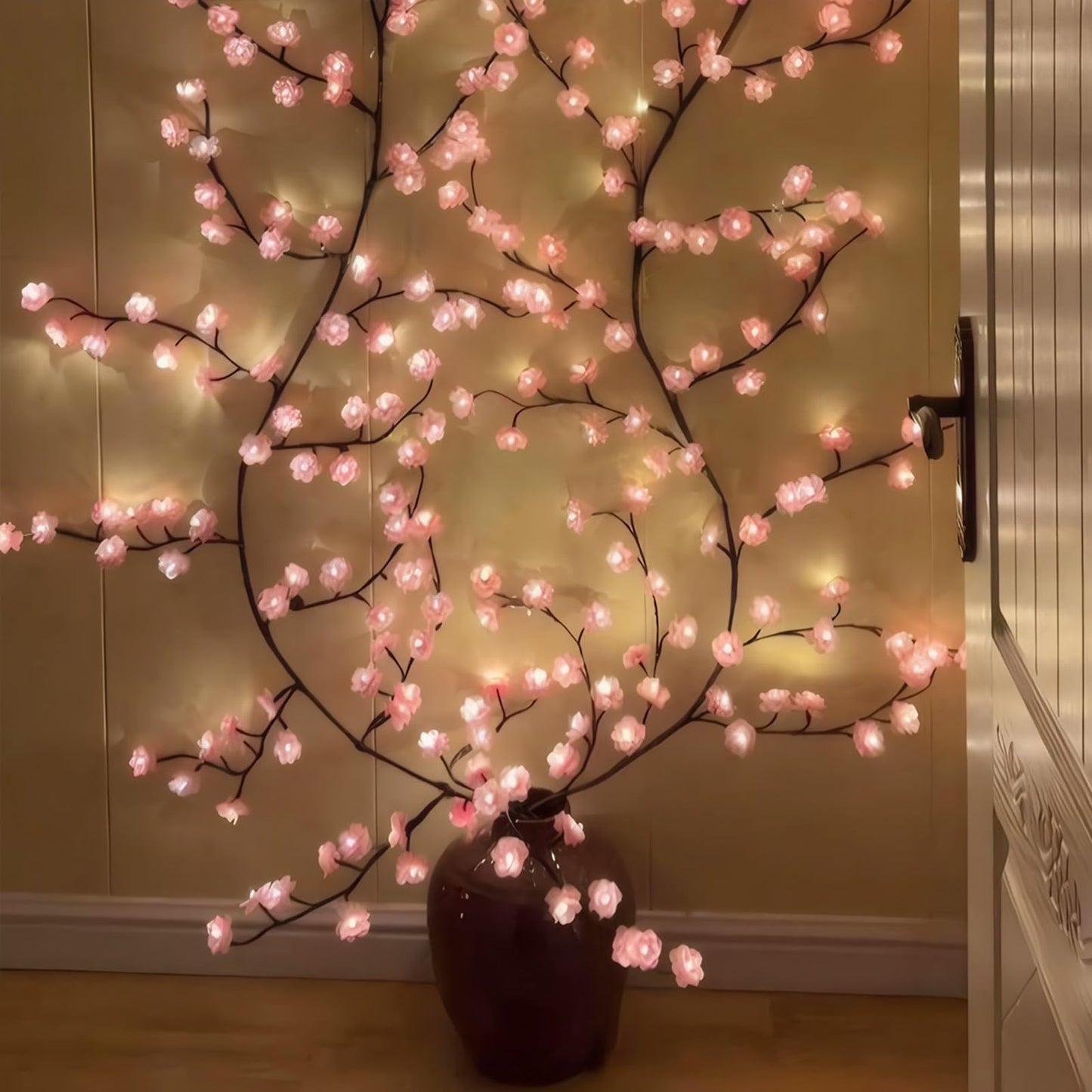 Cherry LED Tree Branch Lights for Wall, Cherry Blossom Willow Vine Twig Decor Garland with 48 LED Lights and Remote,8 Lighting Modes,Christmas Decorations Indoor for Home Wall Door Window (47inch)