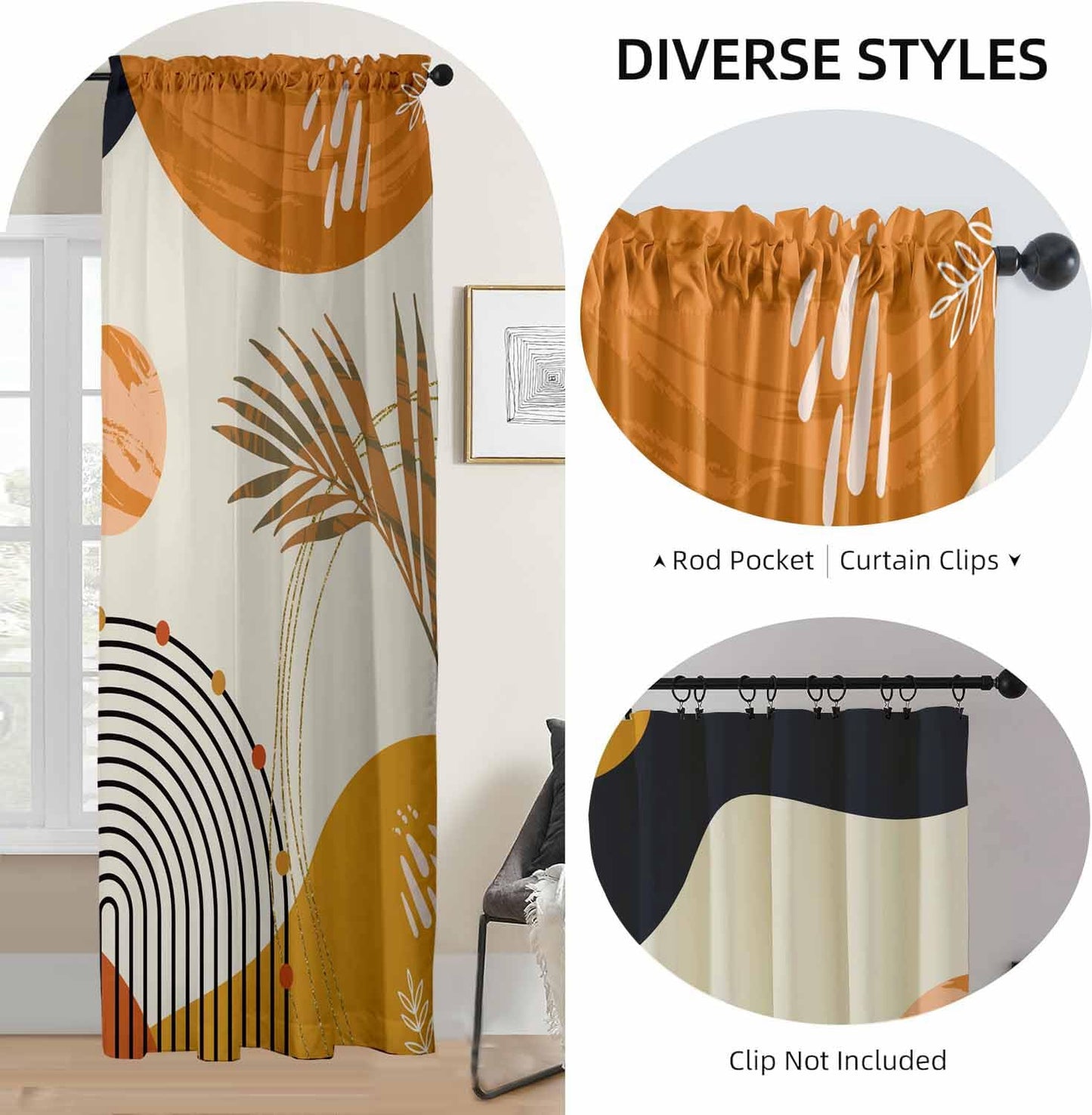 GOLDLAWN Boho Mid Century Abstract Leaves Curtains 52X84Inch Rainbow Living Room Curtain 2Pc Burnt Orange Curtains for Bedroom Modern Geometric Drapes Yellow Plant Colorful Curtain