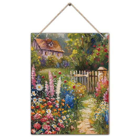 Garden Spring Wall Art Decoration, Wildflower Spring Sign Hanging Decor, Floral Cottage Art Decoration for Home Kitchen Garden Cafes Bar
