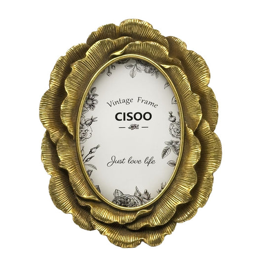 CISOO 4x6 Vintage Oval Picture Frame, Antique Gold Ornate Flower Photo Frame, for Tabletop and Wall Display, Decorative Floral Retro Home Decor, Photo Gallery Art