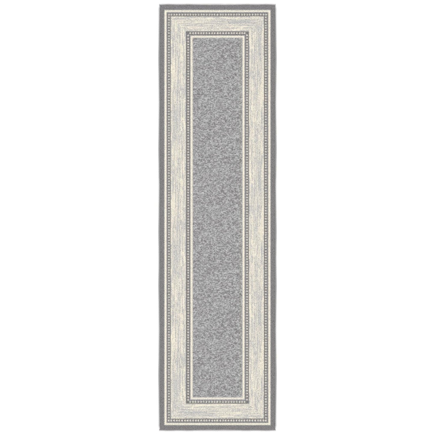 Ottomanson Runner Rug 1'10" x 7' – Non Slip Rubber Backed Kitchen Rug for Sink Area, Hallway Carpet Runner, Low Pile Indoor Runner Rug for Laundry Room and Entryway, Border Light Gray