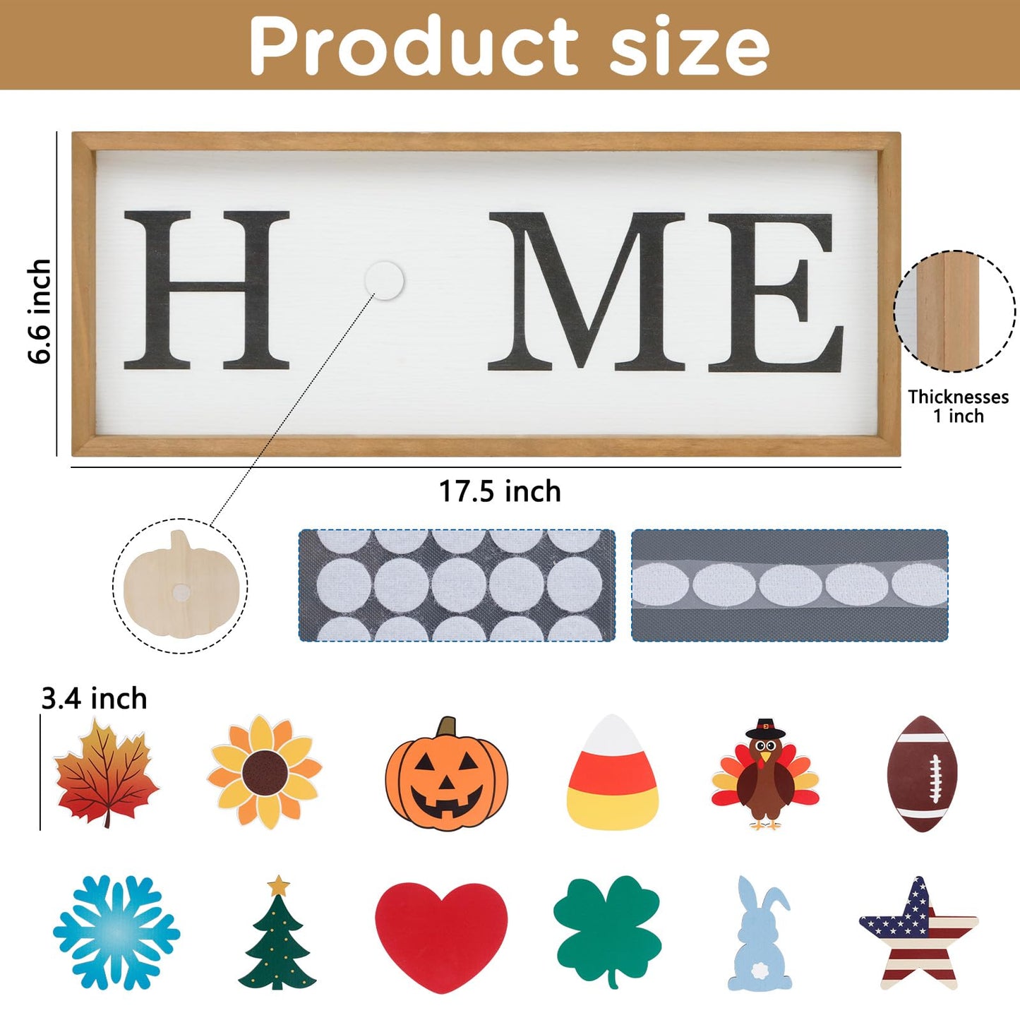 Interchangeable HOME Seasonal Tabletop Sign with 12 Pcs Seasonal Icons Wooden HOME Sign for All Seasons Shelf Mantel Windowsill Decor