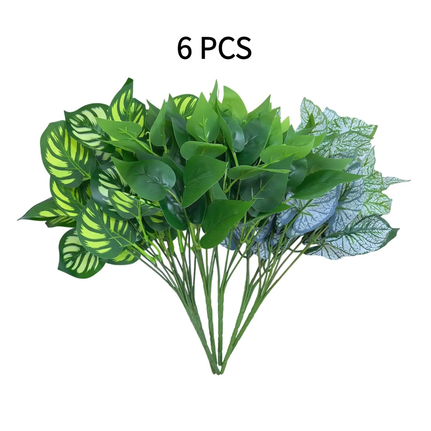 RongyuHuide 6 Bundles of Artificial Green Plants, Artificial Greenery, Fake Floral Plants Decor Outdoor Artificial Plants,Plastic Plants，Outdoor Large Decorative Flowers (Green)