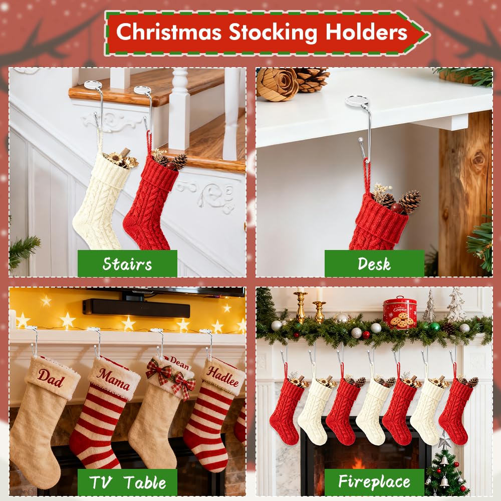 fiocloina Christmas Stocking Holders for Mantle Set of 4, Non-Slip Mantel Stocking Hangers Hooks Christmas Silver Stocking Hangers for Fireplace Xmas Party Decoration (Silver)