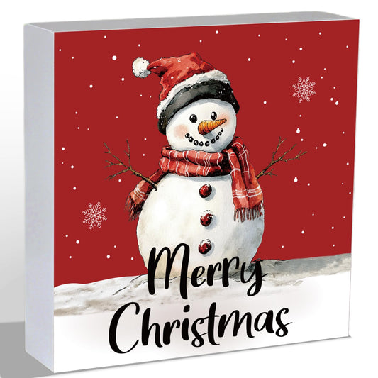 Christmas Decorations Indoor Christmas Decor Table Winter Home Room Snowman Office Bathroom Wood Box Sign Rustic Wooden Shelf Desk Decor Season Sign House Warming Gifts 5.9 x 5.9 Inch