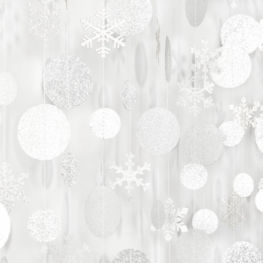 Silver Snowflake-Snow White-Christmas Party-Decorations Garland - 4pcs Winter Wonderland Hanging Streamers,Frozen Baby Shower Birthday New Year Bridal Ceiling Banner Backdrop Decor Burgleda