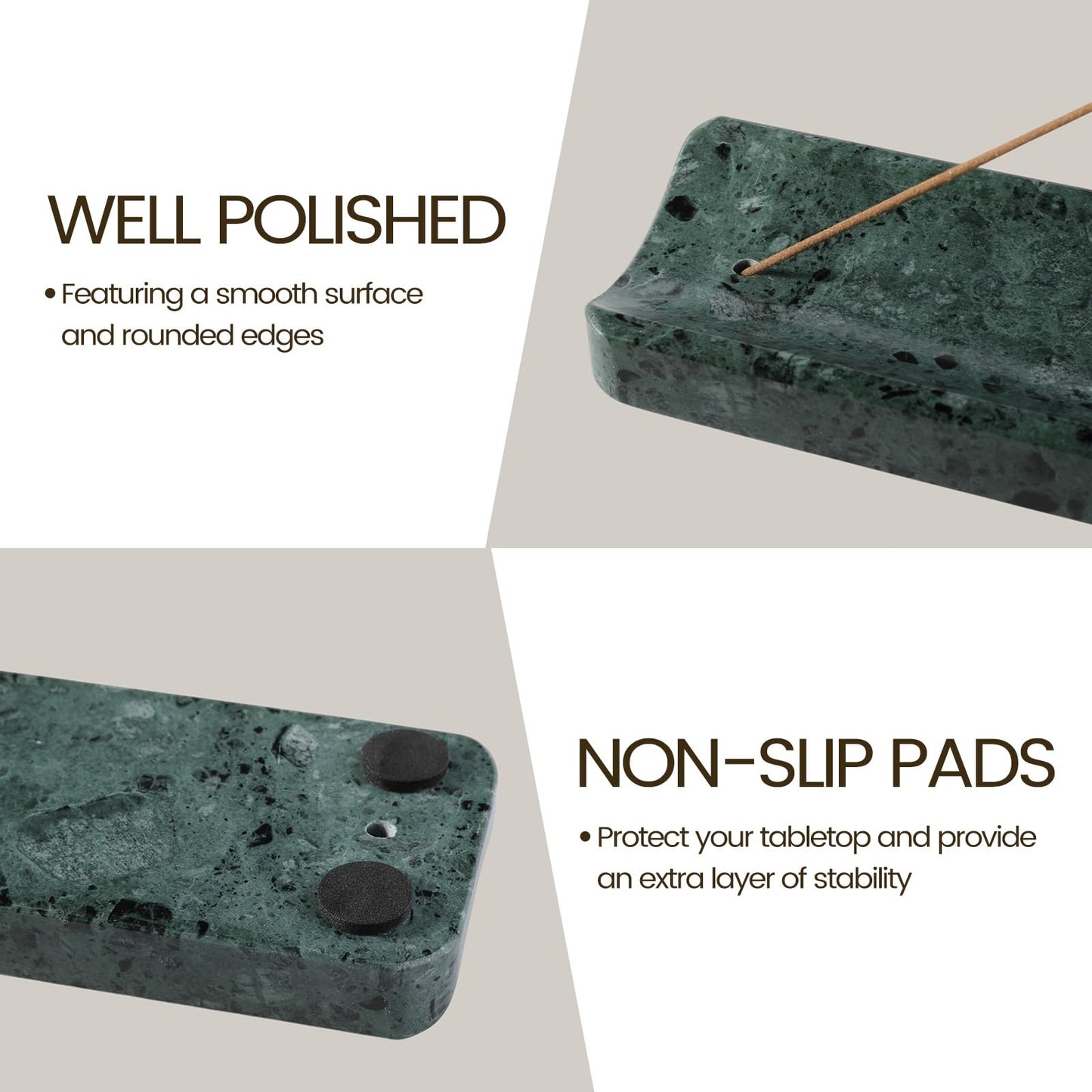 Koville Marble Incense Holder, Incense Holder for Sticks, Incense Sticks Holder Ash Catcher for Meditation Yoga SPA, Natural Stone Incense Burner, Home Table Decor (Green)