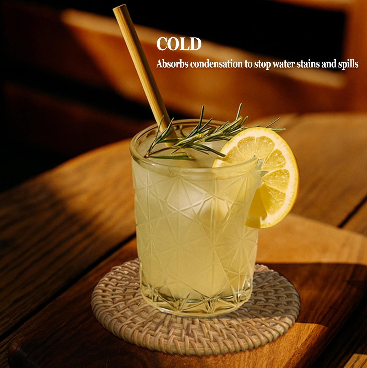 Set of 6PCS Handmade Rattan Coasters with Holder, Natural Wicker Boho Coasters, Heat-Resistant for Hot & Cold Drinks (Natural Rattan)