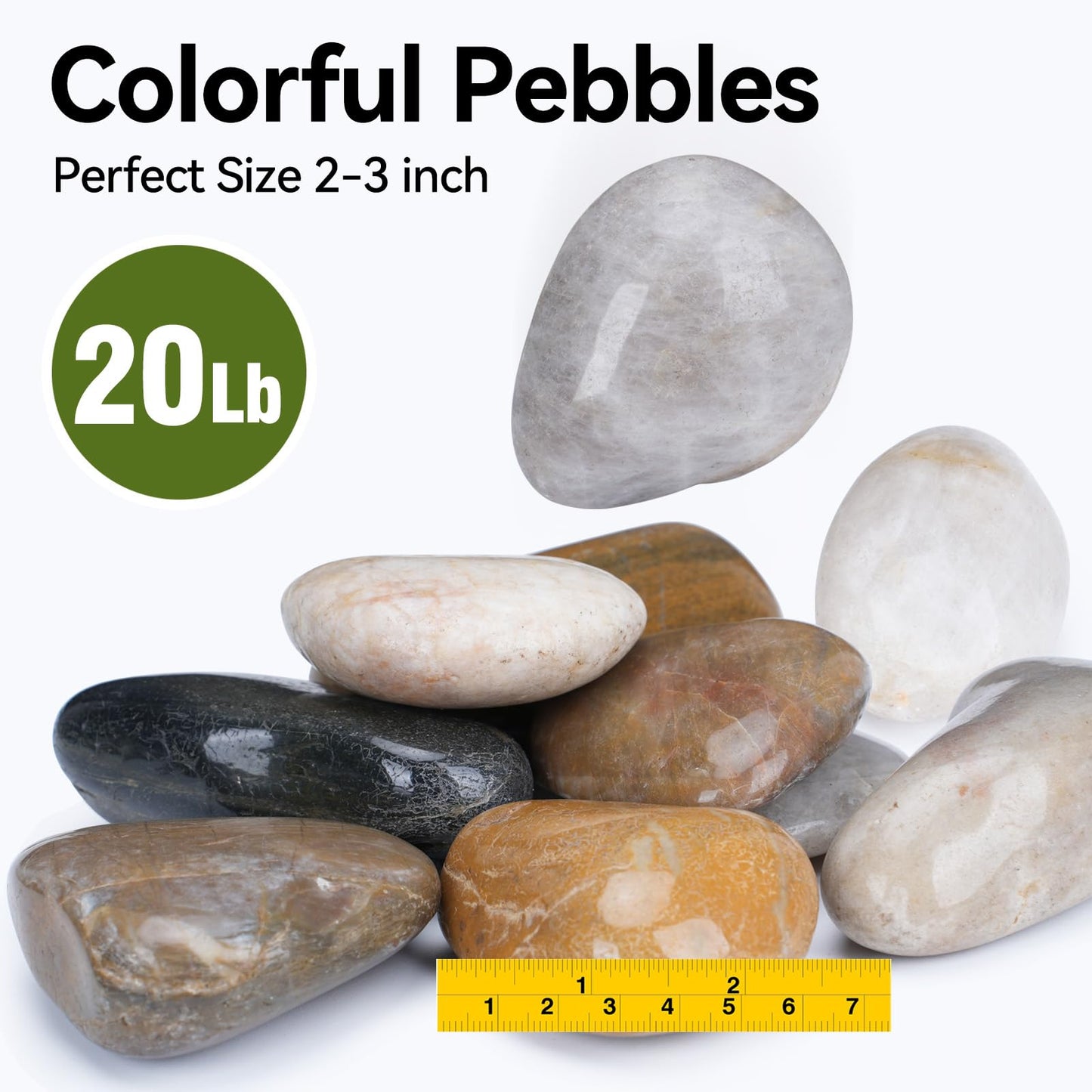 Pulovin 20 lbs River Rocks for Plants, 2-3 Inch Decorative Garden Rocks Outdoor Landscaping, Large Polished Natural Stone for Walkways, Yard, Vases, Crafts