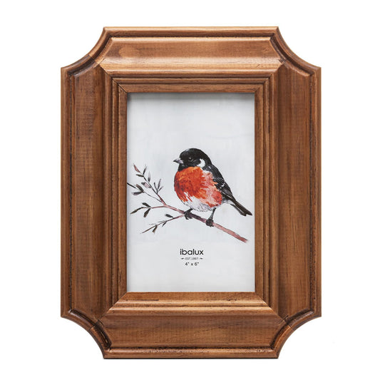 ibalux 4x6 Octagonal Picture Frame, Walnut-Colored Pine Wood with Real Glass, Vertical and Horizontal for Tabletop or Wall Hanging Display Photo Frame