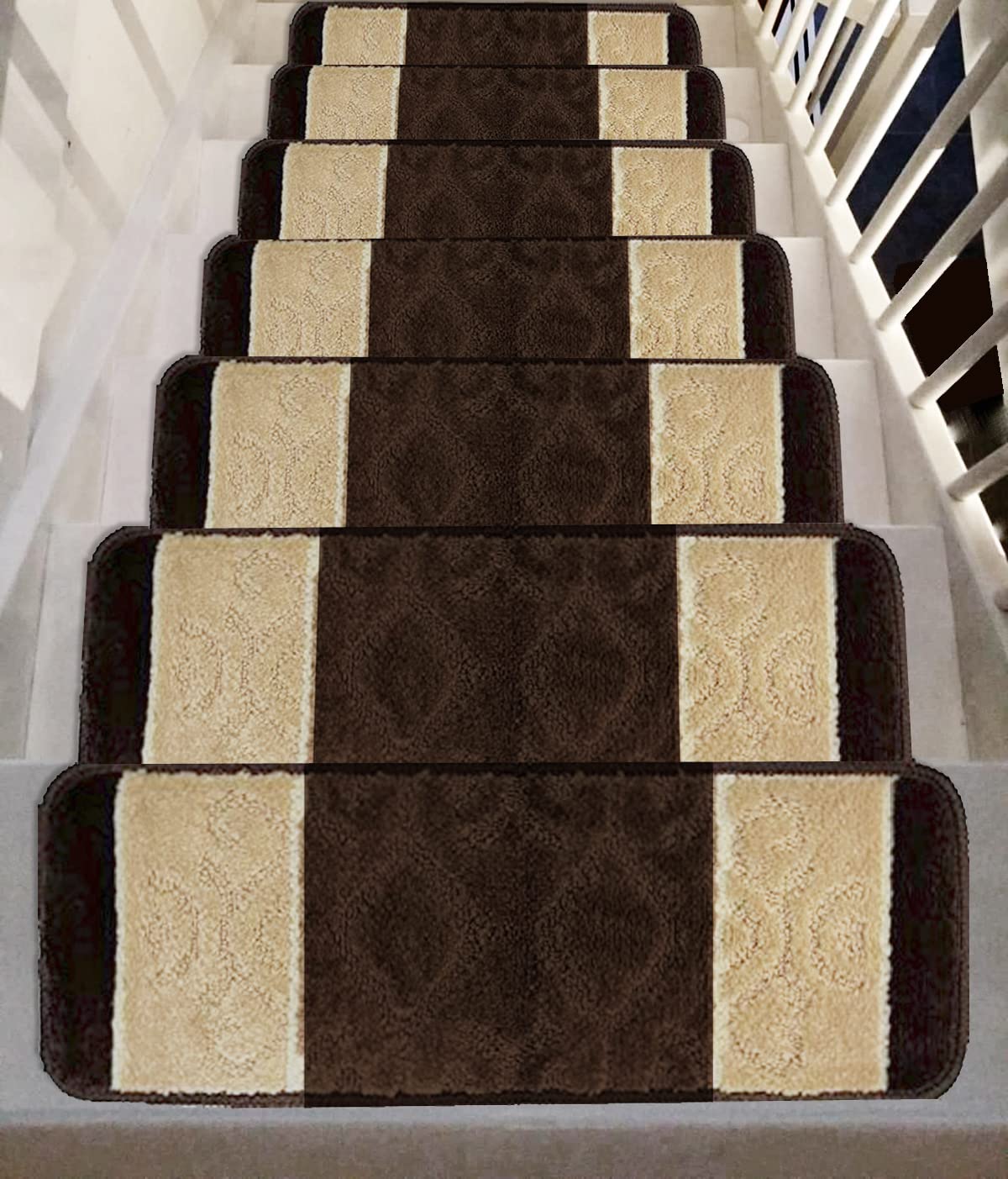 Gloria High Pile Non-Skid Rubber Back Gripper Carpet Stair Treads Non Slip Washable Stair Mats (Set of 7), 8.5" x 26"