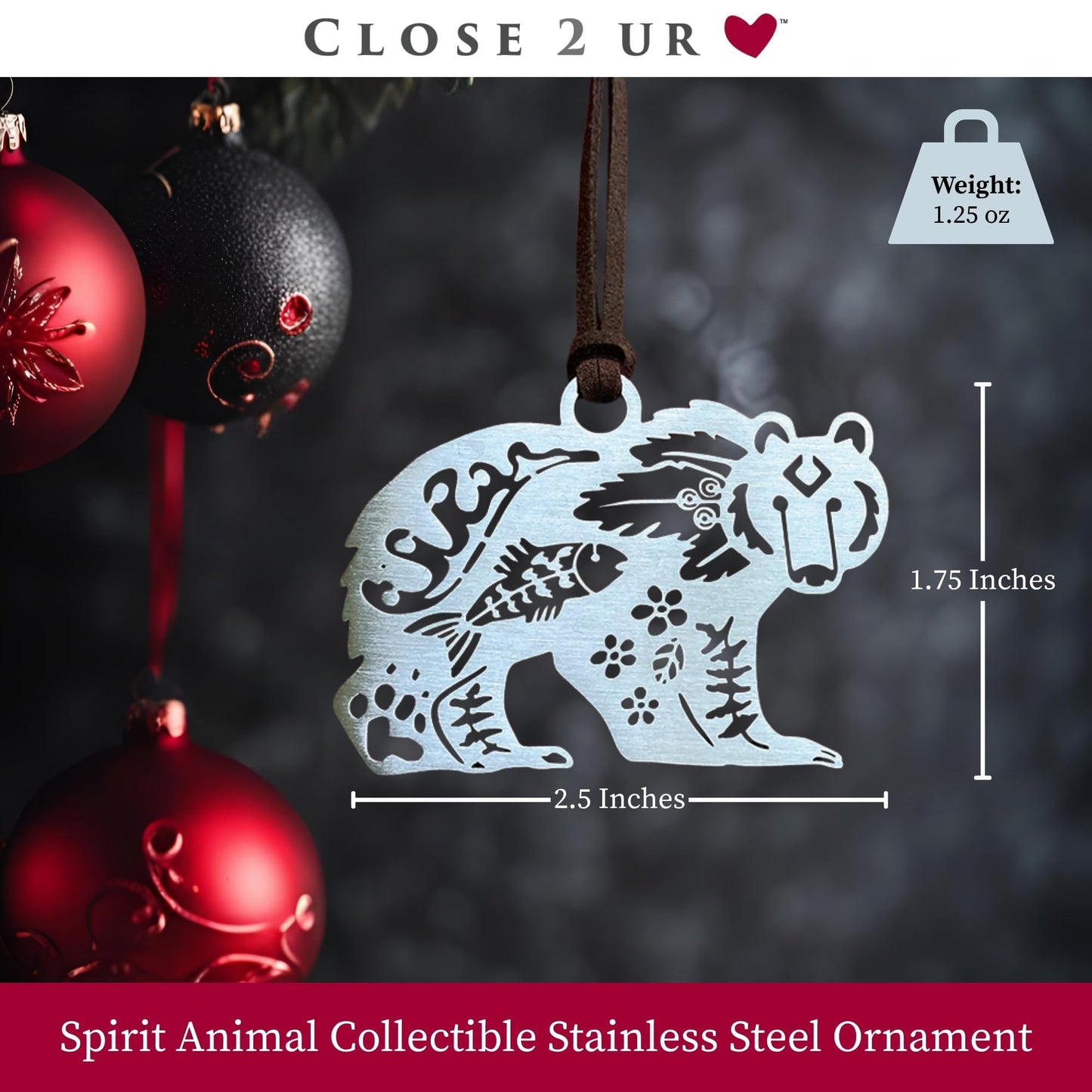 Spirit Bear Collectible Stainless Steel Ornament Keepsake | Holiday Decoration, Window Ornament, Hanging Decoration | Symbol of Courage & Protection | Handcrafted Gift | Made in USA