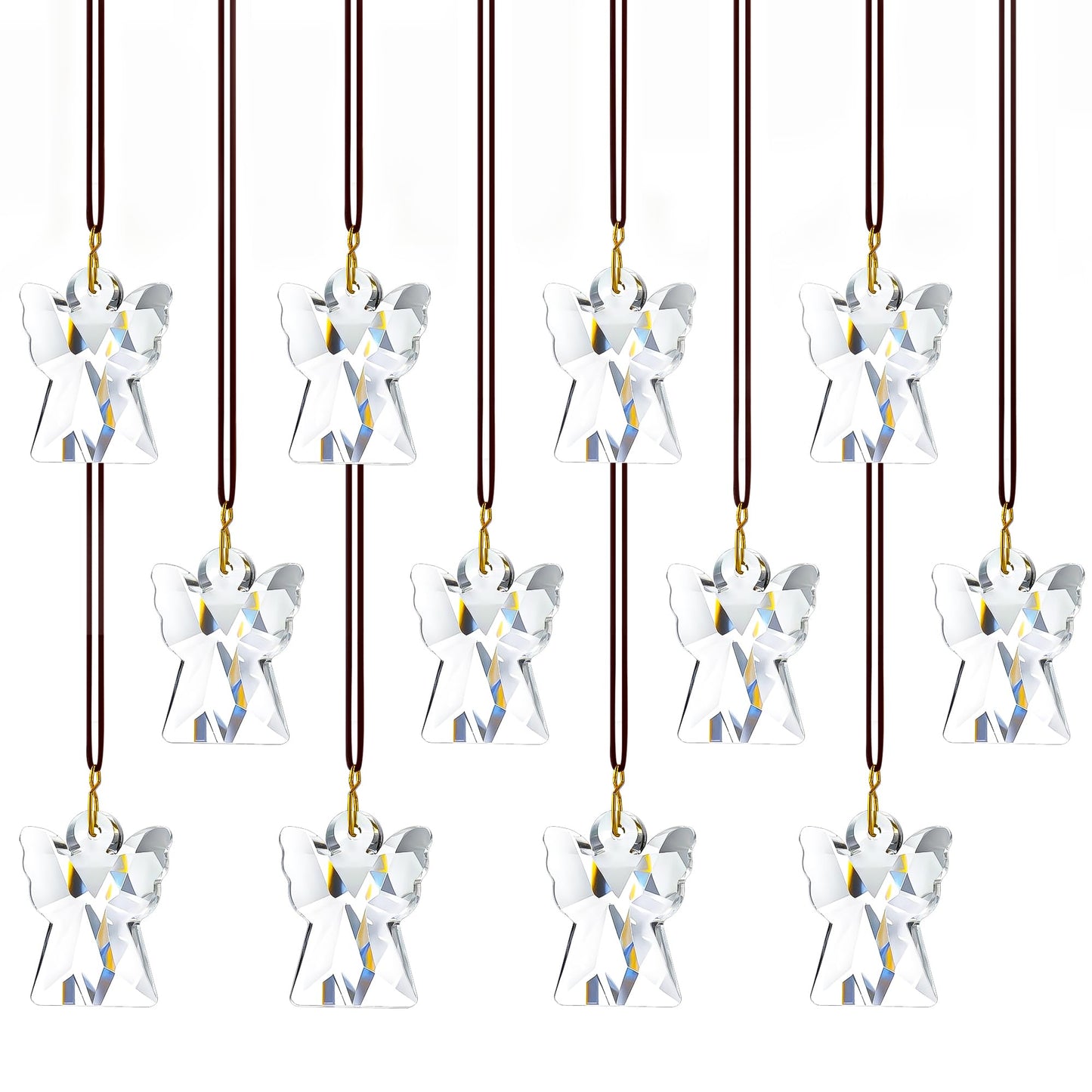 H&D HYALINE & DORA Crystal Angel Prisms Hanging Ornament, 12 Pcs Glass Angel Prisms for Window Hanging, Chandelier Crystal Replacement, Hanging Decor for Christmas Tree (Clear)