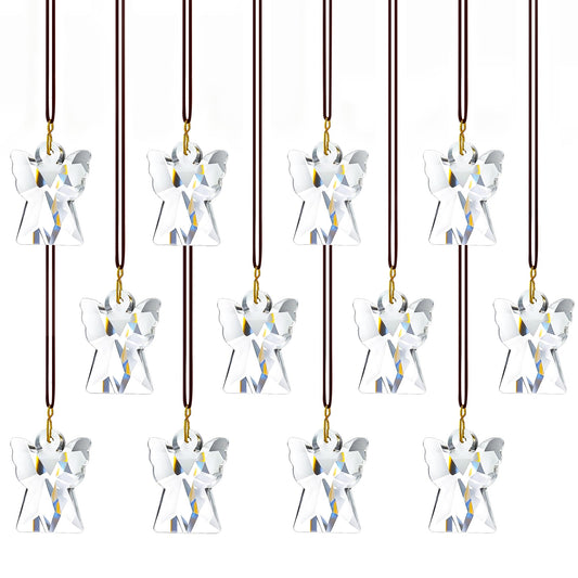 H&D HYALINE & DORA Crystal Angel Prisms Hanging Ornament, 12 Pcs Glass Angel Prisms for Window Hanging, Chandelier Crystal Replacement, Hanging Decor for Christmas Tree (Clear)