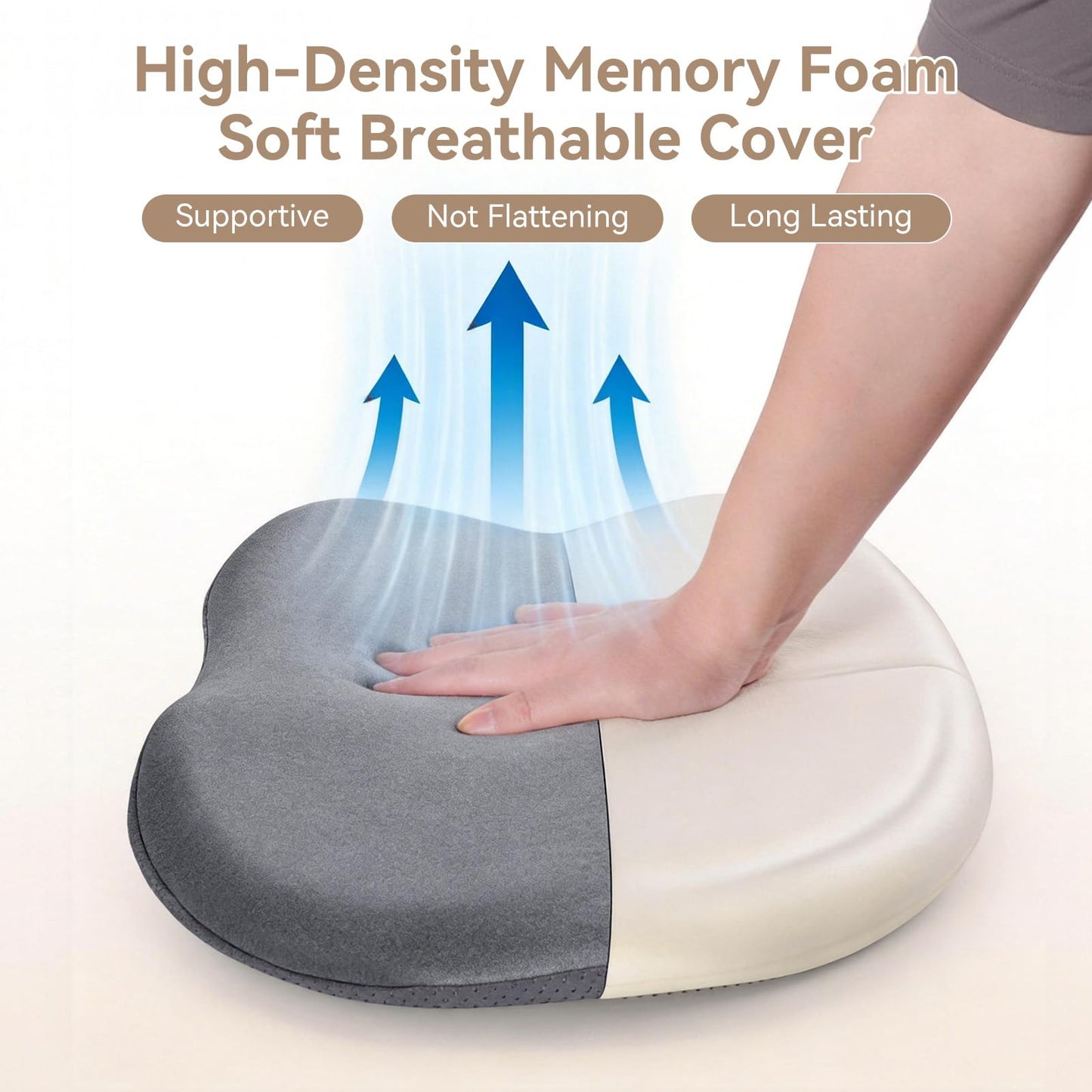 Cxprctpu Memory Foam Seat Cushion with Pressure Relief for Office Chair, Car, Wheelchair, and Sofa, Doctor Recommended Orthopedic Cushion for Tailbone Pain, Sciatica, Hip Back Support, Non Slip, Grey