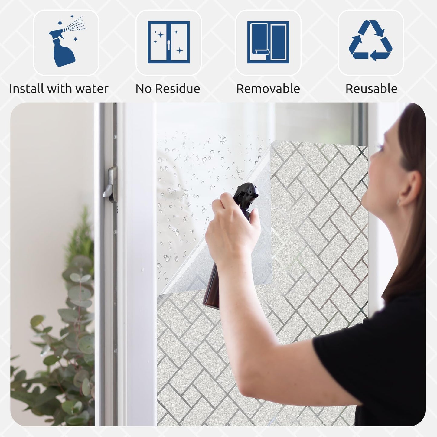 rabbitgoo Window Privacy Film, Frosted Glass Decorative Static Cling Sticker Sun Blocking Vinyl Covering for Home Kitchen Living Room Bathroom, 17.5 x 78.7 inches