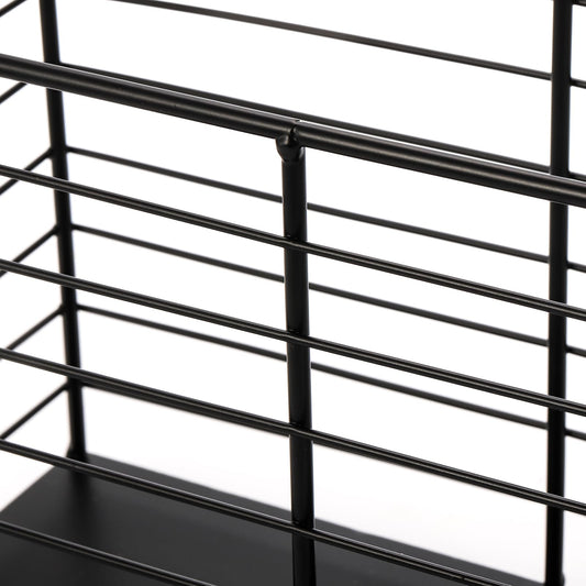 Noamus Metal Magazine Rack, Newspaper Book Tablet Storage Basket, File Holder Mail Organizer Bin with Handles, Iron Wire Black Folder Stand Holder for Home Office Bathroom Bedroom Den Living Room