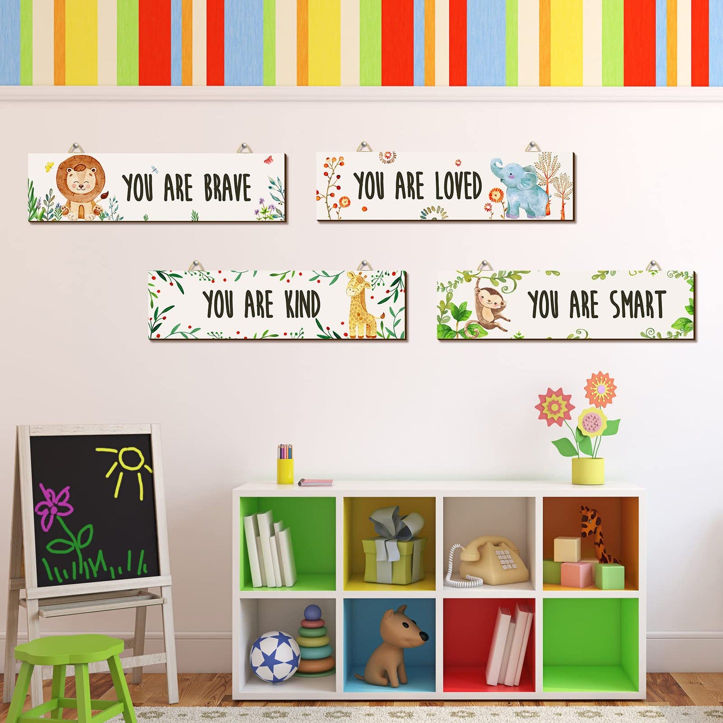 Chunful 4 Pieces Baby Nursery Decor Unframed Wall Art Bedroom Decor Motivational Inspirational Girls Room Adorable Wall Decoration with Inspirational Quotes for Boys Girls(Woodland Animal)