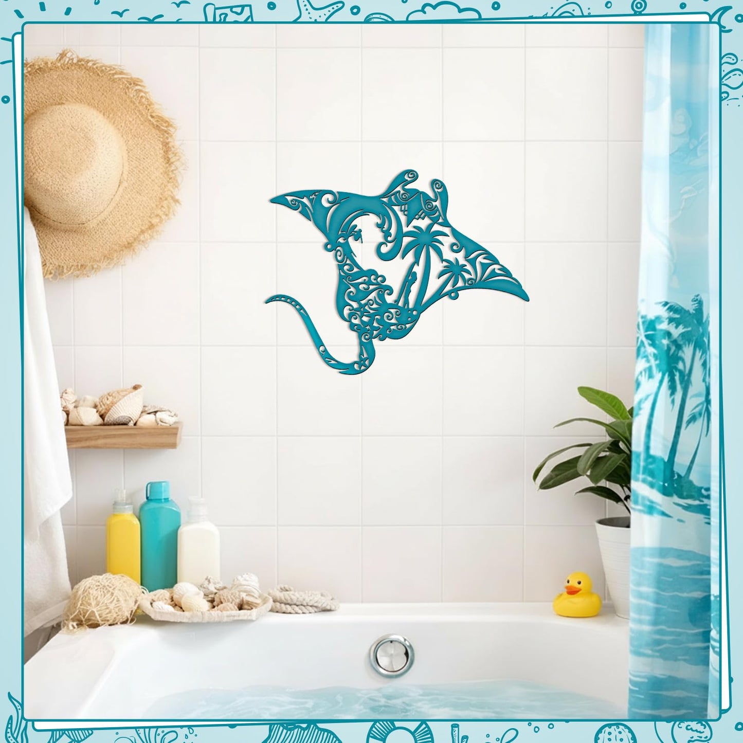 Pelopy Manta Ray Metal Wall Art 13.8inch Gradient Iron Ocean Fish Decor Coastal Ocean Sea Metal Fish Hanging Wall Art Decor for Coastal Farmhouse Beach Themed Rooms