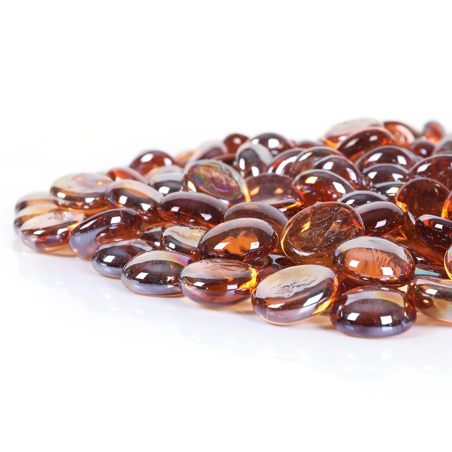 Ausluru 5LB Fire Glass Beads Flat Glass Marbles for Outdoor Fire Pit and Fireplace, Glass Gemstones for Vase Filler, Aquariums, Hydroponics Plants, Home Decor and Christmas DIY Craft, Amber