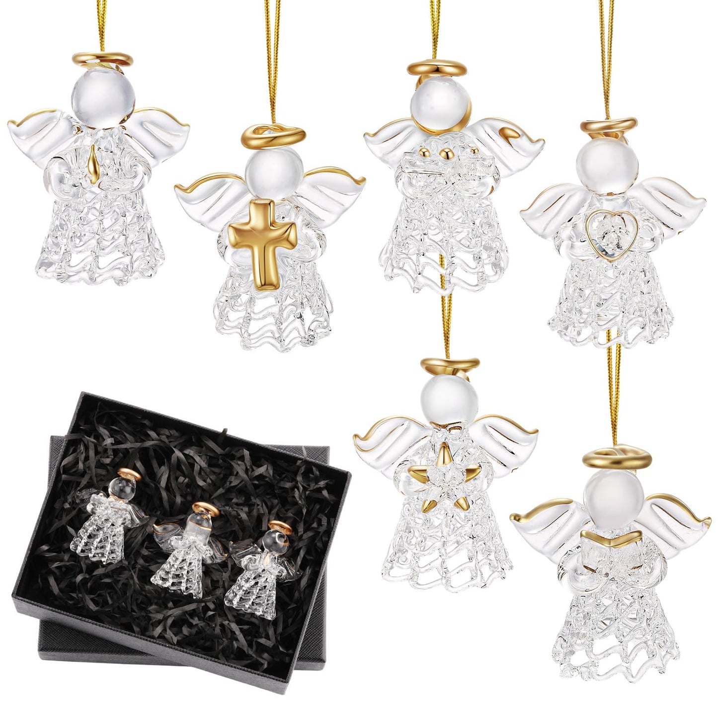 CroBlissful 6 Pcs Glass Angel Figurines Crystal Ornaments Hanging Guardian Angel Gifts for Christian Church Easter Mother's Day Holiday Decor, 6 Styles