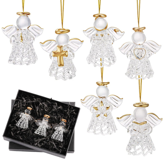 CroBlissful 6 Pcs Glass Angel Figurines Crystal Ornaments Hanging Guardian Angel Gifts for Christian Church Easter Mother's Day Holiday Decor, 6 Styles