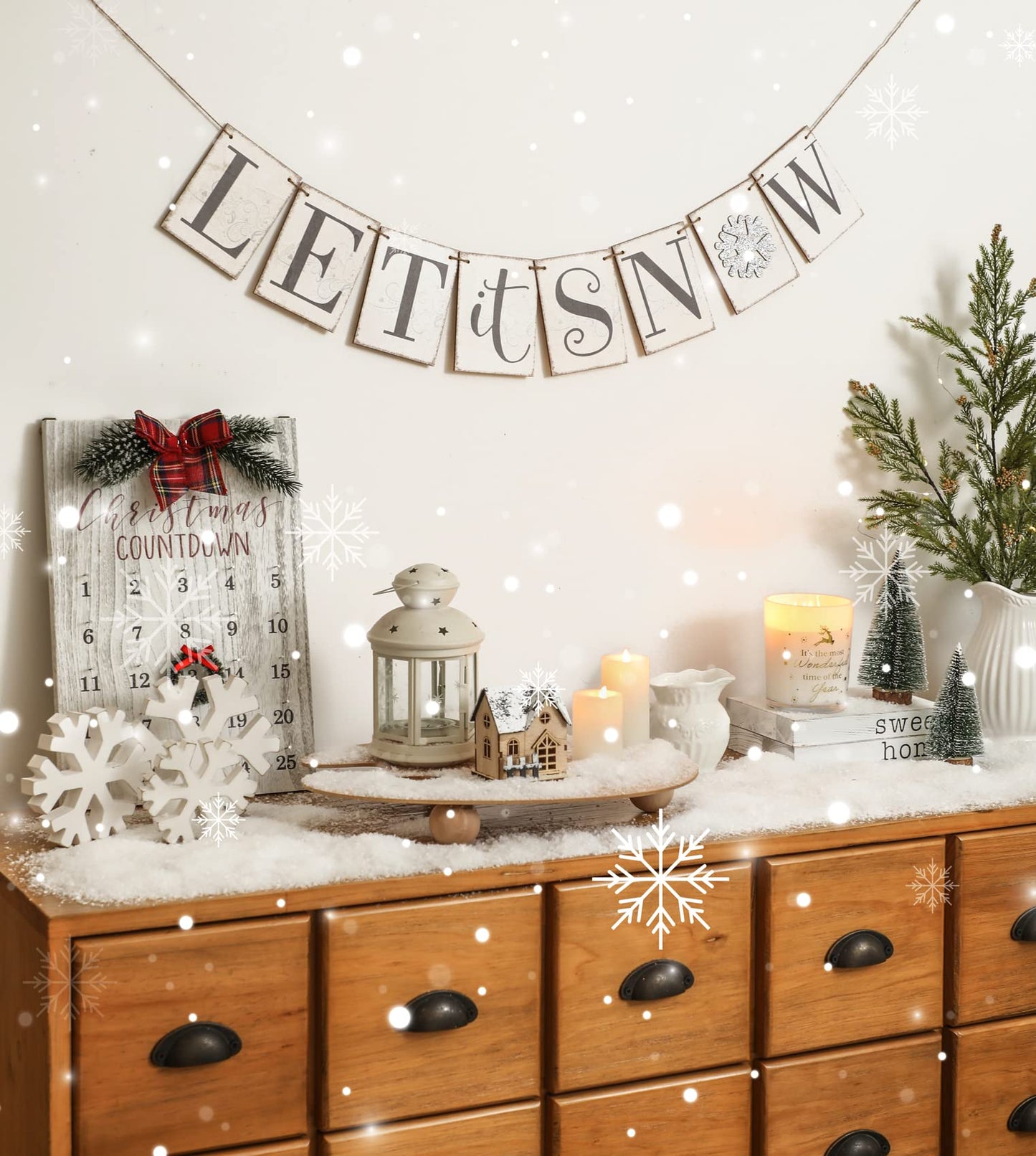 Let it Snow Winter Wonderland Banner, Wooden Sign Decor, Winter Banner for Mantle Indoor, Decoration for Inside Mantle Fireplace Party Window