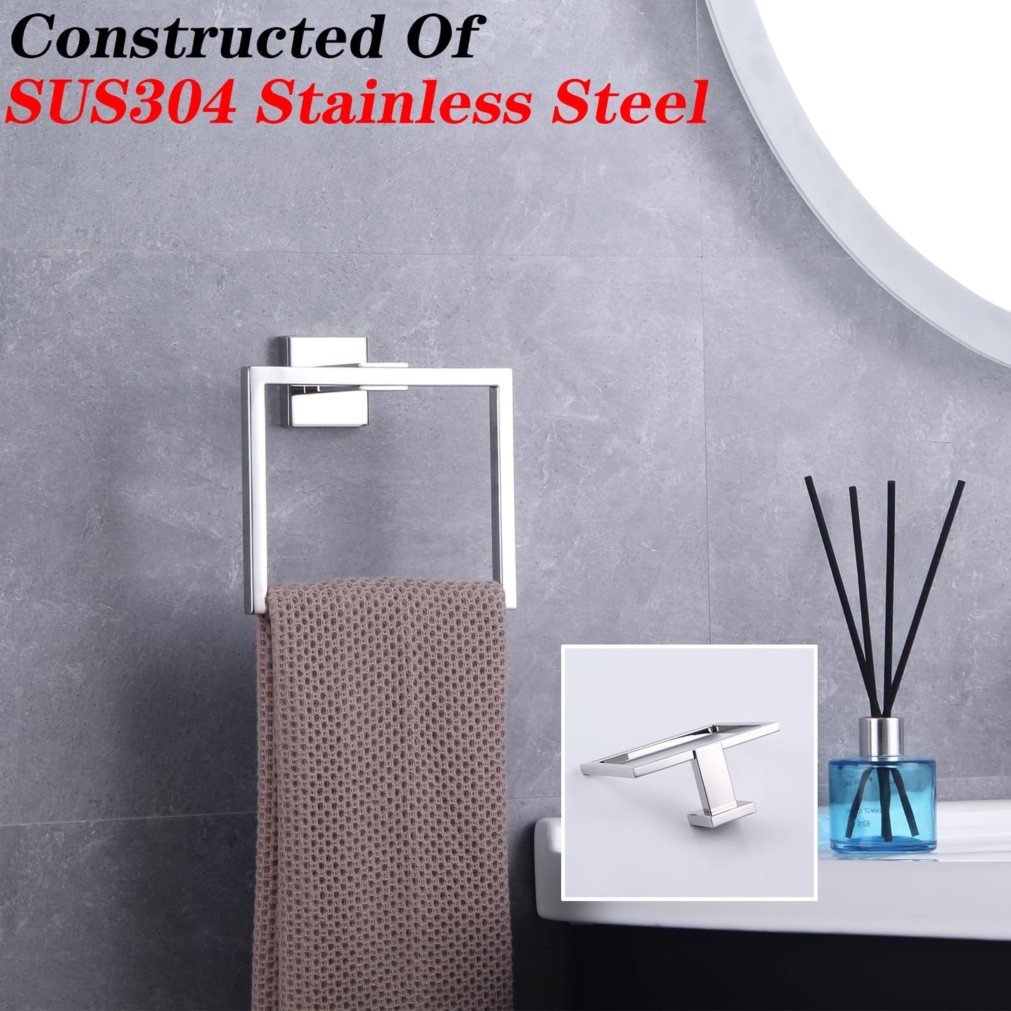 GERZWY Bathroom Hand Towel Holder Polished Stainless Steel Towel Ring for Bath Kitchen Garage Heavy Duty Wall Mounted JG1906-JG