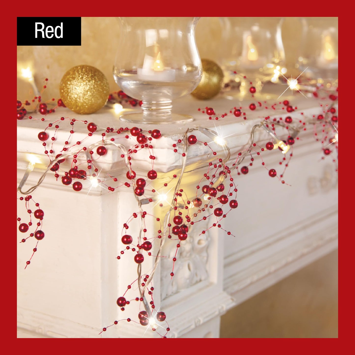 Collections Etc Indoor Christmas Decorations, Festive Lighted Berry Beaded Garland Silver- 120" L