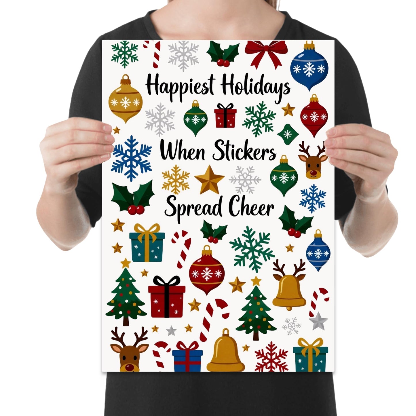 Festive Wall Decor Poster Print - Happiest Holidays When Stickers Spread Cheer - 13x19 - Modern Seasonal Style