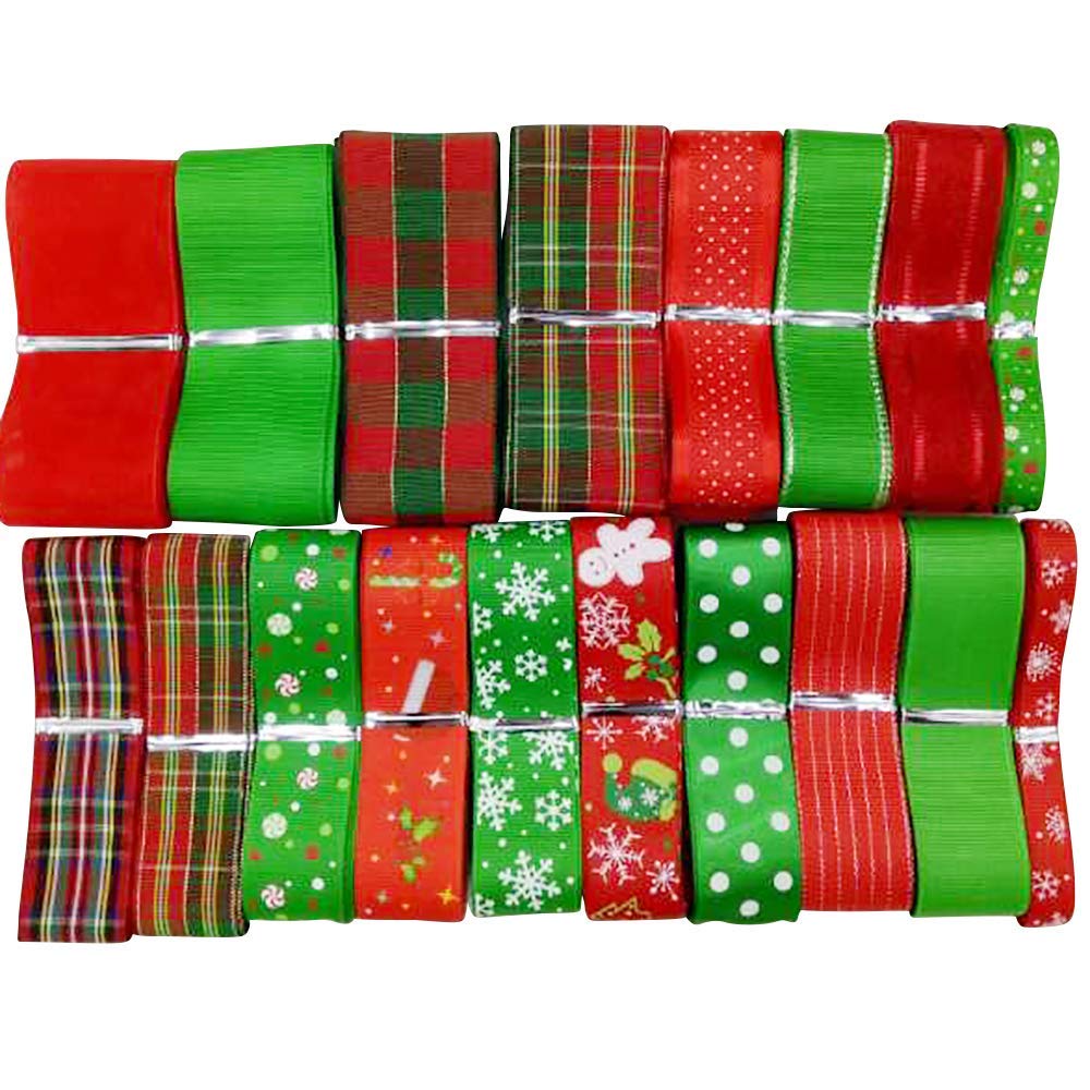 Libiline Random 18Yards Christmas Satin Grosgrain Ribbon Craft DIY Packing Hair Bow Accessory (Christmas)