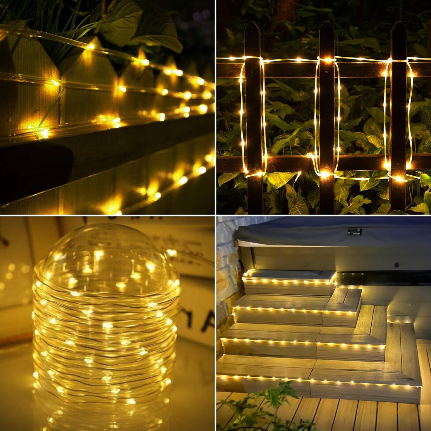 Solar Rope Lights, 2 Packs Total 132ft 400LED Solar String Lights, 8 Modes Waterproof Solar Powered Outdoor Light, Flexible Clear Tube Light for Garden Backyard Patio Deck Pool Tree Decor - Warm White