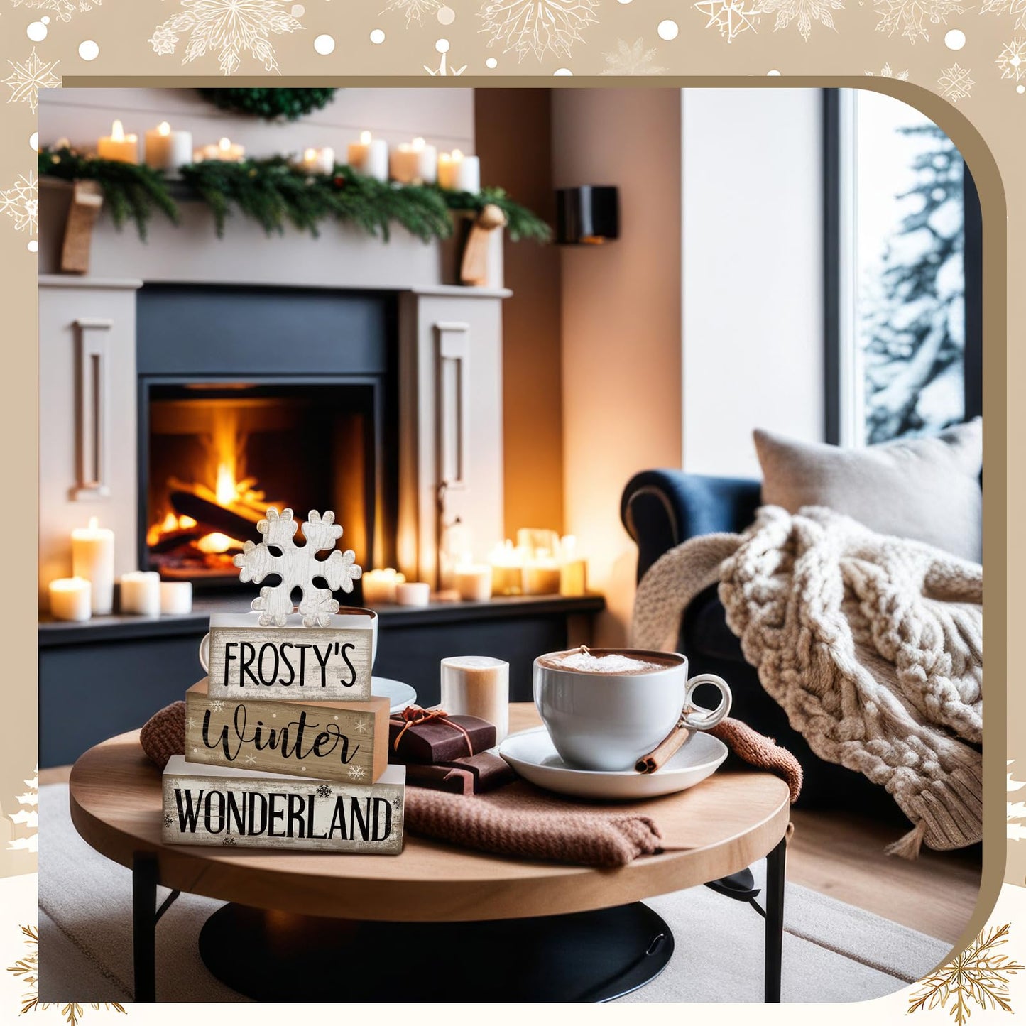 Lineshading 4 Pcs Winter Table Decorations Wooden Snowflake Decor Winter Tiered Tray Decor Rustic Snow Block Signs Gift Farmhouse Snowflake Table Centerpiece for Wonderland Party Kitchen Home