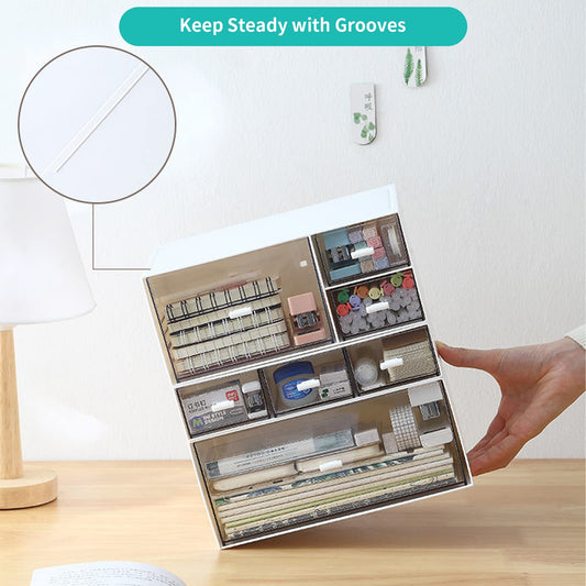 OSteed Desk Craft Organizer and Storage with 7 Flat Drawers, Stackable Plastic Desktop Accessories & Workspace Organizer for Office Stationary, Makeup Skincare, Sanitation Supplies, Blue