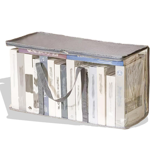 Extra-Large Size Book Storage Books Carrier Plastic Comic Books Organizer 59 * 25 * 30cm/23.2 * 9.8 * 11.8inches Collapsible Display Case with Lid and Lifting Handle for Book Toys