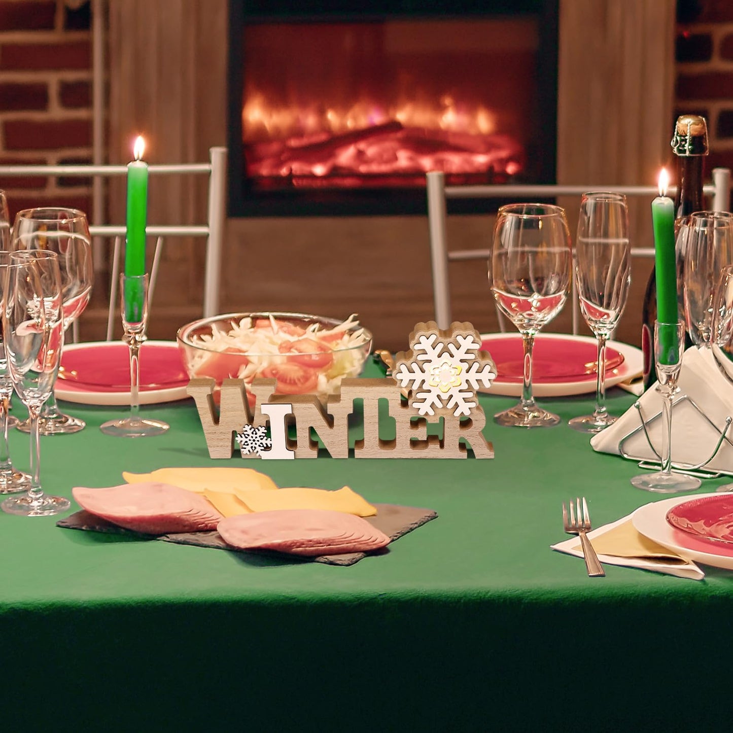 IMIKEYA Christmas Wooden Snowflake: Christmas LED Snowflake Sign Tabletop Decorations Winter Wood Sign Farmhouse Decorations LED for Xmas Home Table Decoration