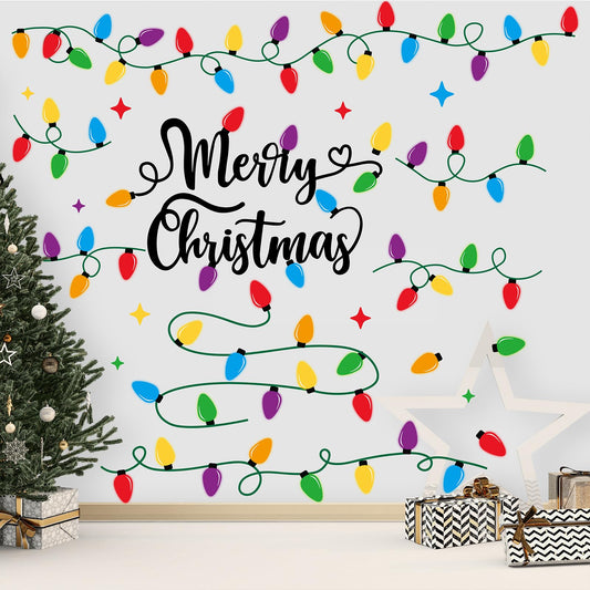 JarThenaAMCS Extra Large Christmas Wall Stickers Colorful Light Bulb Wall Stickers Peel and Stick Room Mural Decals for Xmas Winter Holiday Home Classroom Birthday Party Decoration,11.8 x 35.4 In,2Pcs