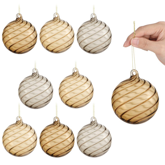 Maysing 9 Pcs 3 Inches Blown Glass Neutral Christmas Ball Ornaments Hanging Decorations for Christmas Tree Set of 9 with 3 Colors Glass Baubles for Holiday Xmas Party Decorations Gift