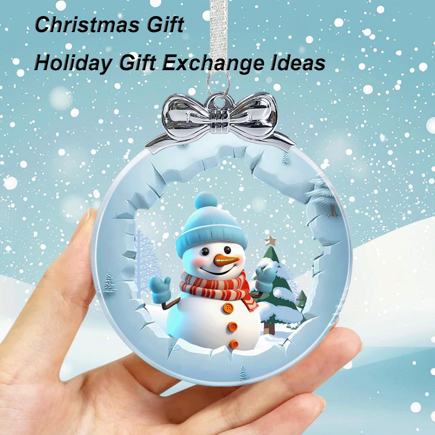Snowman Ornaments for Christmas Tree Crystal Glass, Snowman Christmas Ornaments Xmas Decorations, Holiday Keepsake Present Exchange Ideas